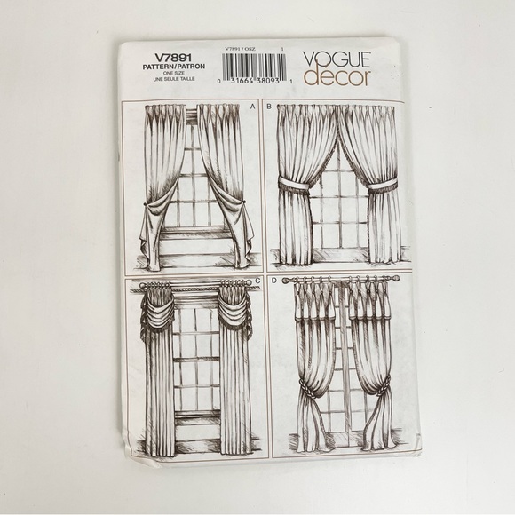 UNCUT VOGUE V7891 Sewing Pattern Pack Window Treatment Decor Style Patterns - Picture 1 of 5